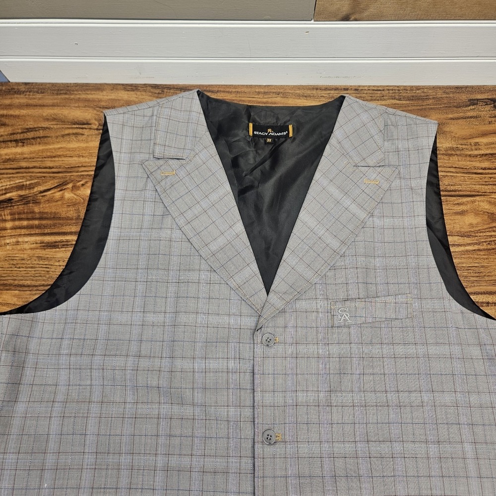 Stacy Adams Glen Plaid Vest Waistcoat Mens 3XL Grey Blue Formal Business